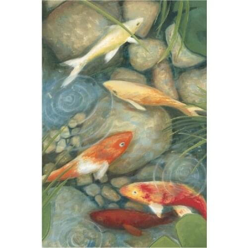 Handpainted lake oil painting carps under Ripples picture fish in the water modern wall decor art