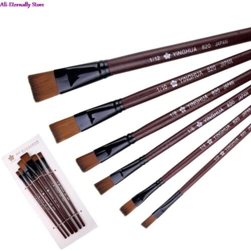 6Pcs/Set Flat Nylon Hair Oil Painting Acrylic Painting Brushes Artist Supplies