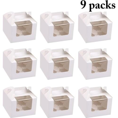 9pcs Cupcake Muffin Box Cake Cup Packaging White Kraft Paper Bottom Bracket Pudding Pastry Marvin Boxes For Gift Party