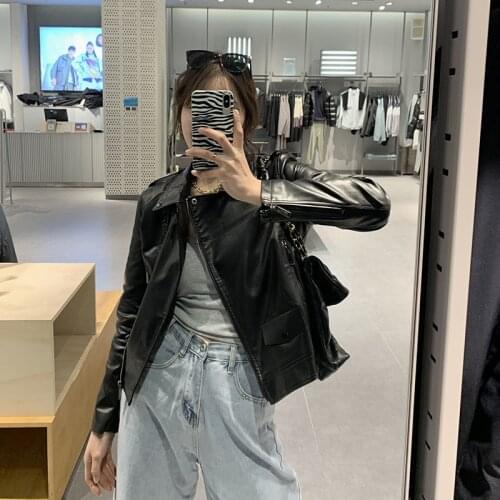 Ladies Leather Jackets Black Slim Moto Biker Jacket Women Long Sleeve Zipper Spring Autumn Outerwear Streetwear Leather Coats