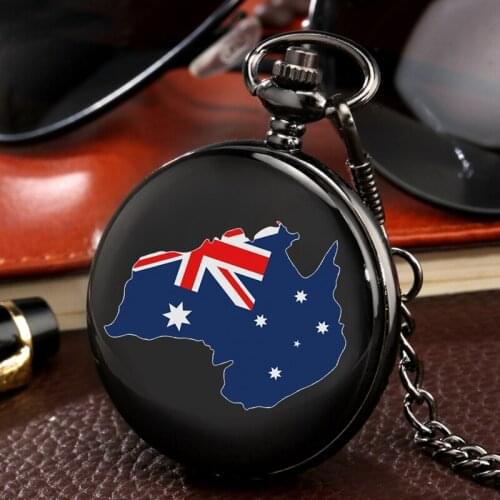 Retro Australia Map Flag Quartz Pocket Watch Stars Pendant Necklaces Men Women Country Jewelry Australian Charm Souvenir Gifts