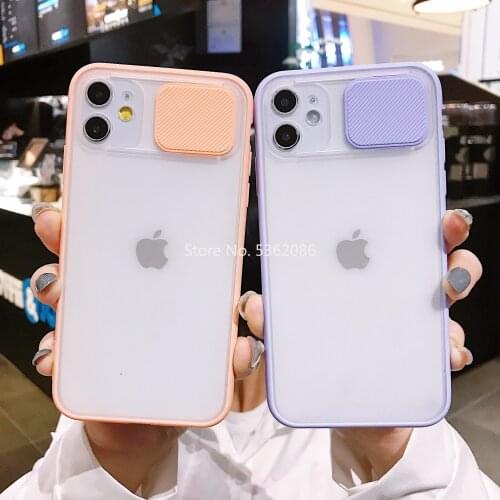 Slide Camera Lens Protection Matte Phone Case for IPhone 12 11 Pro XS Max XR 6 6S 7 8 Plus X 12 Mini Clear Back Cover Shell Case