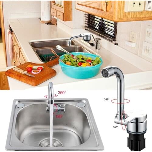 Cold/Hot 360° Rotation Copper Basin Faucet Kitchen Folding Caravan Bathroom Tap for RV Marine Boat Camper