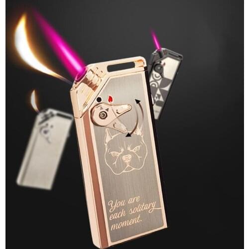 Metal Unusual Windproof Open Flame Lighter Turbo Jet Red Flame Double Fire Switch Pipe Lighters Creative Cigar Lighter Mens Gift