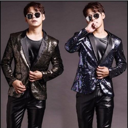 S-4xl Men Performance Clothing Bar Nightclub Ds Male Singer Blazers Dj Color Gradient Sequins Suit Costumes Wedding Formal Dress