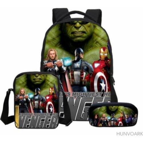 3pcs/set Men&Women Backpack School Bags Avengers Printing Cool Mochila With Shoulder Bag For Teenagers Boys Travel Bag Rucksacks