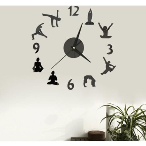 Hot Sale Yoga Large Wall Clocks Mirror Effect DIY Wall Clock Acrylic Wall Sticker Meditation Zen Wall Art Home Decor Living Room