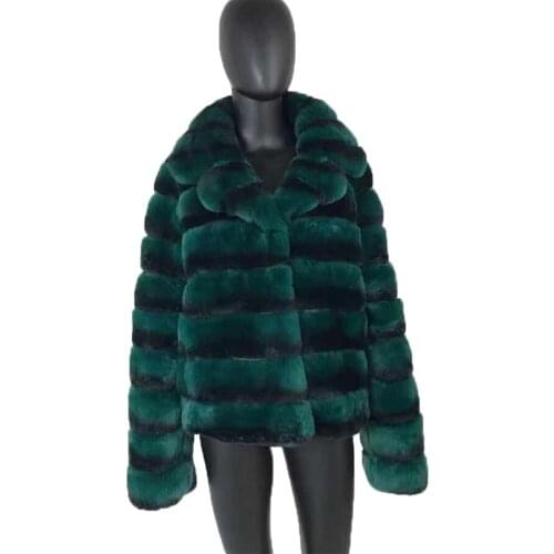 Genuine Real Rex Rabbit Fur Coat Winter Warm Full Sleeves Chinchilla Color High Quality 100% Genuine