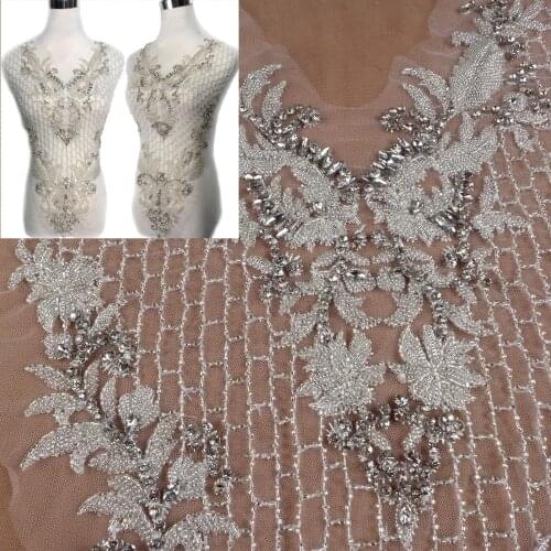 New large silver handmade beaded embroidery collar applique accessories diy cheongsam patch38*60 cm by piece