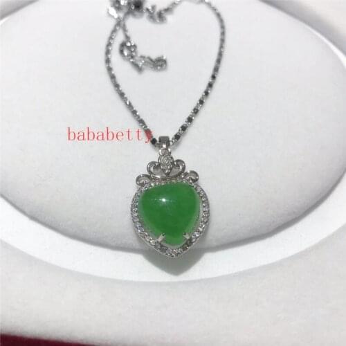 New Natural Green Jades heart pendant inlay Women