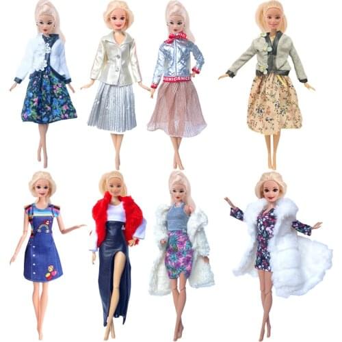 New Styles Barbies Sleeve Soft Fur Dress Winter Warm Casual Wear Clothes For Barbies Russian DIY Toy Birthday Girls Gifts