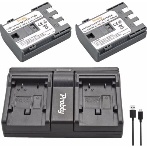 Probty 2Pcs NB-2L NB 2L NB-2LH NB2L Camera Battery + USB Dual charger For Canon 350D 400D ELURA 50 60 PowerShot G7 G9 S70 S80