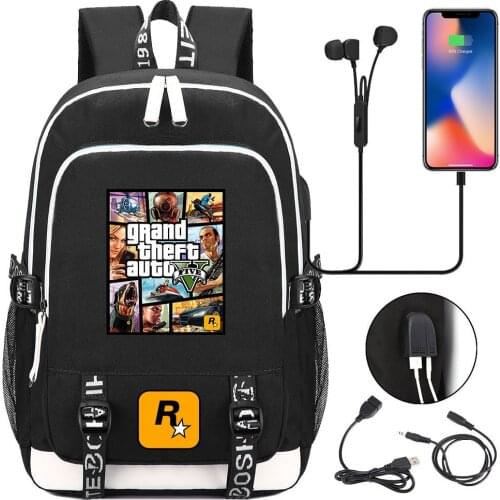GTA5 Laptop Usb Backpack School Bag Rucksack Grand Theft Auto Women Men Backbag Travel Daypacks Male Leisure Backpack Mochila