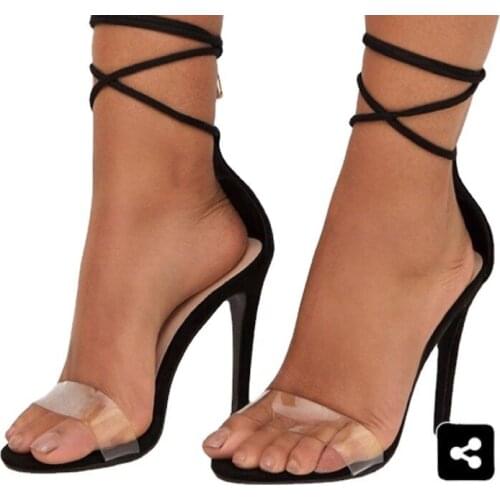Summer Solid Jelly Lace Up High-heeled Sandals for Women Open Toe Cover Heel Cross-tied High Heels Non-slip Office Lady Shoes