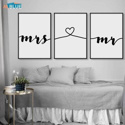 Mr Mrs Family Simple Quotes Wall Art Canvas Poster Print Couple Anniversary Painting Picture for Living Room Minimalist Decor