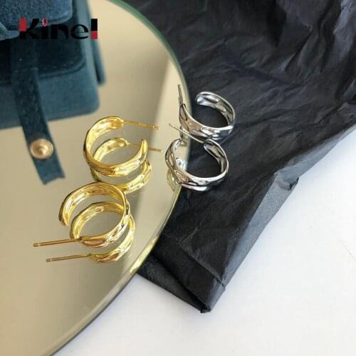 Kinel Exquisite Irregular C Shape Stud Earrings for Women Temperament Silver 925 Jewelry 2021 Christmas Gift