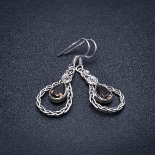 Natural Smoky Quartz Handmade Mexican 925 Sterling Silver Earrings 1 1/2" S1796