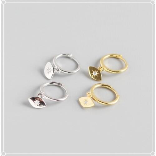 INS Authentic 925 Sterling silver Gold/White STAR Astral Zirconia OVAL Hoop Huggie Earrings Fine jEWELRY TLE755