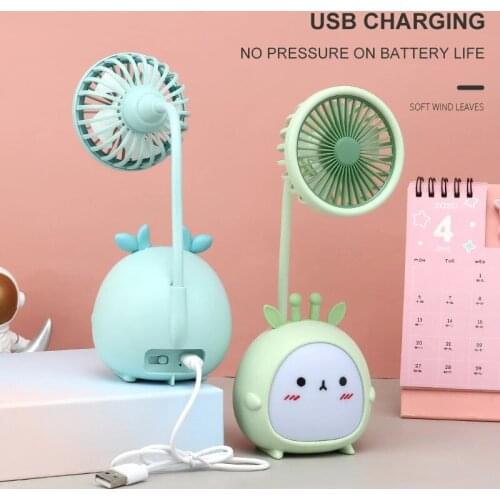 LED Table Lamp USB Rechargeable Breathing Light With Three-Speed Electric Portable Hold Small Fan Cute Dormitory Bedroom Night L