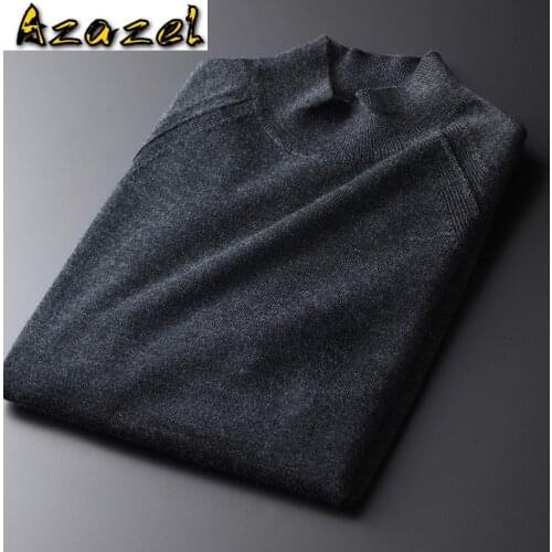 Azazel 100% Wool Sweater Men Luxury Half Turtleneck Grey Mens Sweaters Autumn And Winter Solid Color Sweaters Man Plus Size 4XL