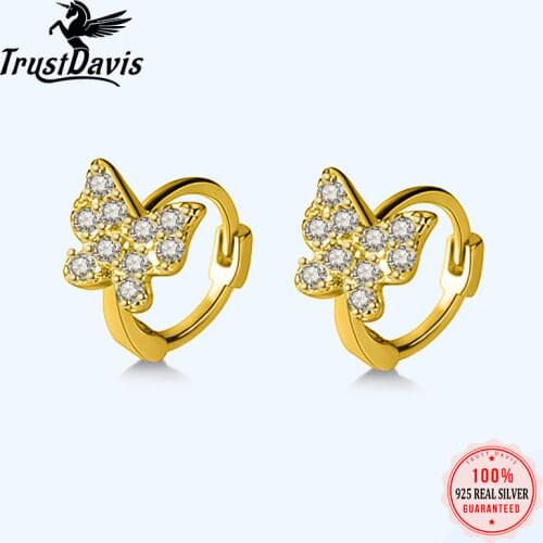 Trustdavis Real 925 Sterling Silver Fashion Sweet INS Butterfly CZ Mini Hoop Earring For Women Wedding Party S925 Jewelry DA1628