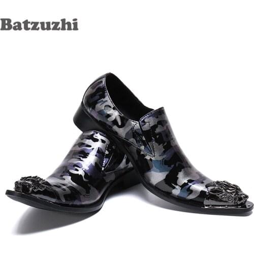 Batzuzhi Formal Shoes Men Pointed Metal Tip Genuine Leather Dress Shoes Men chaussure homme Party and Wedding Shoes for Men