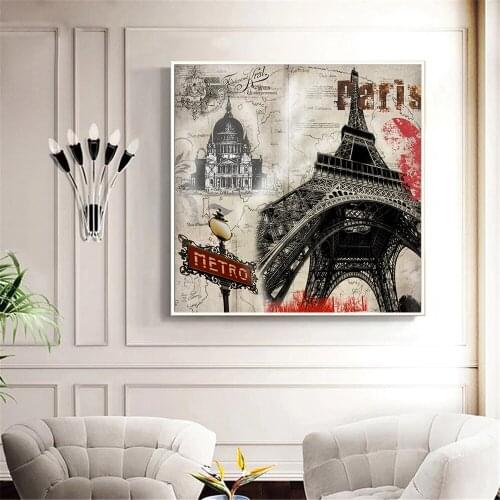 Canvas Poster Vintage Paris Wall Art Retro Paris Painting Home Decoration Maison Kitchen Bathroom Dinning Room Decor