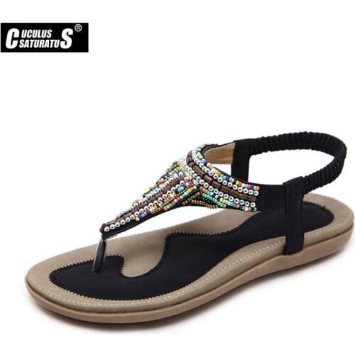 Cuculus Women Bohemia Ethnic Flip Flops Soft Flat Sandals Woman Casual Comfortable Plus Size Wedge Sandals Summer Shoes T588-9