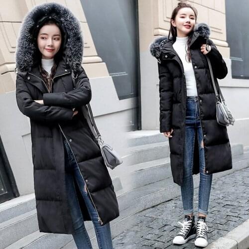 Winter Cotton Coat Clothing Women 2021 Korean New Long Warm Thicke Down Jackets Hooded Fur Collar Parkas Cotton Coat Down Jacket