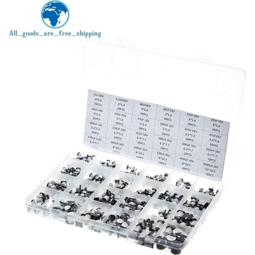 1uF~1000uF 6.3V-50V 400Pcs 24Value SMD Aluminum Electrolytic Capacitors Assortment Kit+ Box