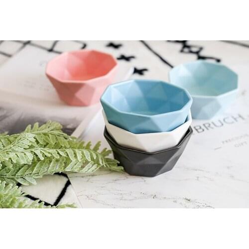 1PC 250ml Ceramic Rice Bowl Tableware Diamond Edge Soup Bowls Simple and Creative Salad Cutter Bowl OK 0839