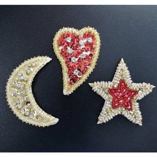1Pcs Hot New Moon Star Heart Rhinestones Bead Patches Applique Sewing on patch fashion clothing decoration LSHB1125