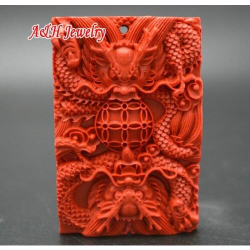 10pcs Chinese Dragon Carved Necklace Pendants Red Color Cinnabar Relief Crafts Fashion Women Jewelry Making Birthday Gift