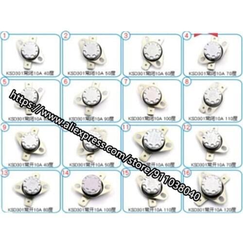 10pcs/lot Temperature control switch temperature controller KSD301 normally closed 40 -180 degrees 250V/10A