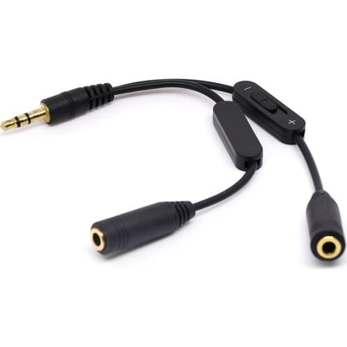 3.5mm Stereo Male to Double 3.5mm Female Audio Headphone Y Splitter Cable with Volume Switch