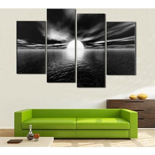 4PC Black sea at sunset Modern decorative wall art oil painting on canvas no frame home decoration for living room