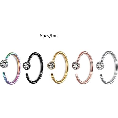 5pc 20g Steel Hinged Clicker circle ring Piercing Nose Ring Hoop Lip Ear Ring Body Jewelry Piercing Clip Gift drop shipping