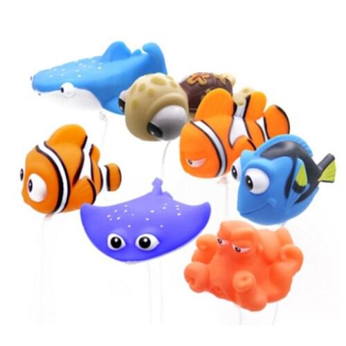 7PCS/Lot Kids Nemo Bath Toys Soft Rubber Floating Water Spray Bathing Dolls for Children