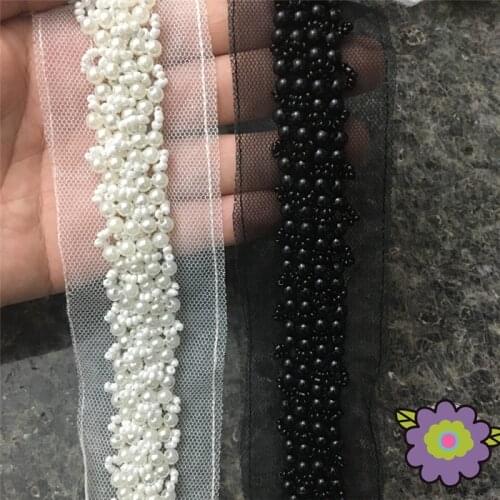Collar lace diy clothing accessories hand-stitched beaded lace 2cm cuffs belt decorative pearl accessories