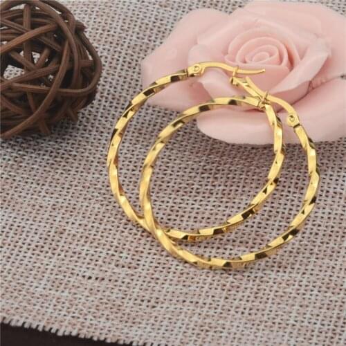BTEN Gold Color Stainless Steel Big Hoop Earring for Women Large Hoops Fashion Design Ladies Ear Fashion Jewelry Part