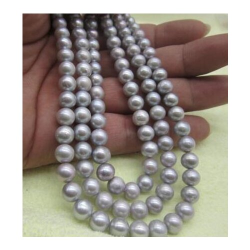 Free shipping >>>>noble jewelry GORGEOUS 9-10 MM NATURAL GRAY PEARL NECKLACE 51"