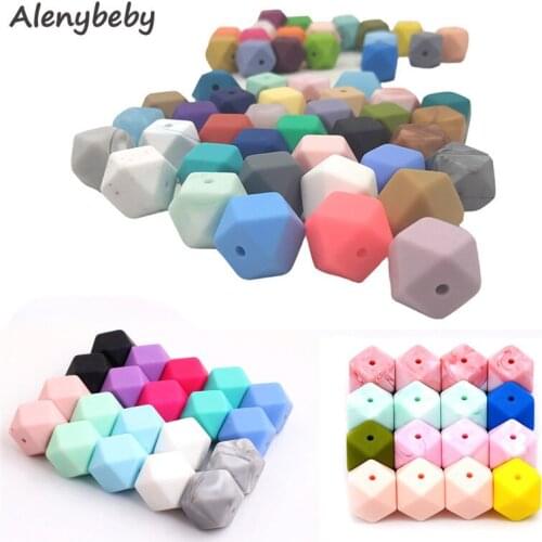15pc Silicone Hexagon Beads 14mm Baby Teether Biting Bead DIY Teething Necklace Pacifier Chain Jewelry BPA Free Chewable Toys