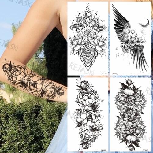Black Tribal Rose Temporary Tattoos For Women Girls Realistic Henna Mandala Fake Tattoo Sticker Arm Back Tatoos Waterproof India