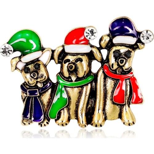CINDY XIANG Enamel Funny 3 Dogs Christmas Brooch Pins Cute Animal Cartoon Brooches Rhinestone Jewelry Christmas Gift Friends