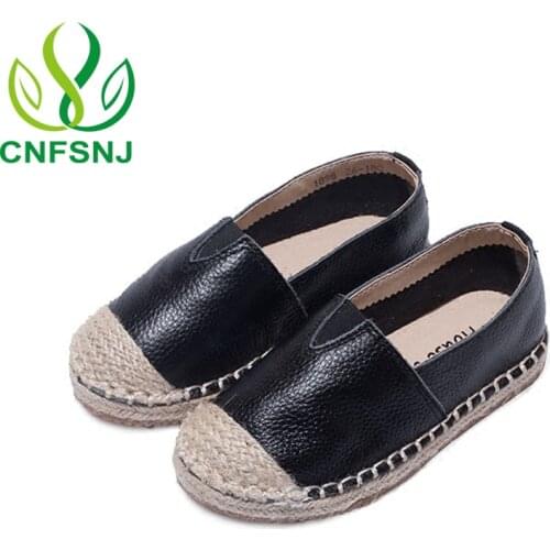 CNFSNJ 2020 Fashion Girls Flats Slip On Girls Fisherman Shoes Comfort Autumn Kids Flat Shoes for Girls Leather Shoes Black White