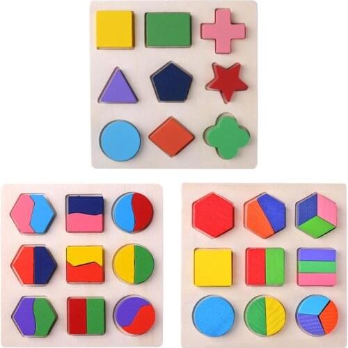 Kids 3D Puzzle Wooden Toys Colorful Geometry Shape Cognition Wood Puzzle Children Early Learning Educational Montessori Toys