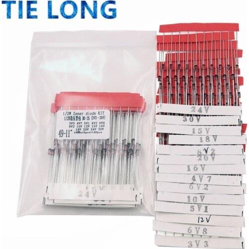 1/2w 0.5W Zener Diode 3.3-30V 14values*10pcs=140pcs Assorted Assortment Set New electronic diy kit