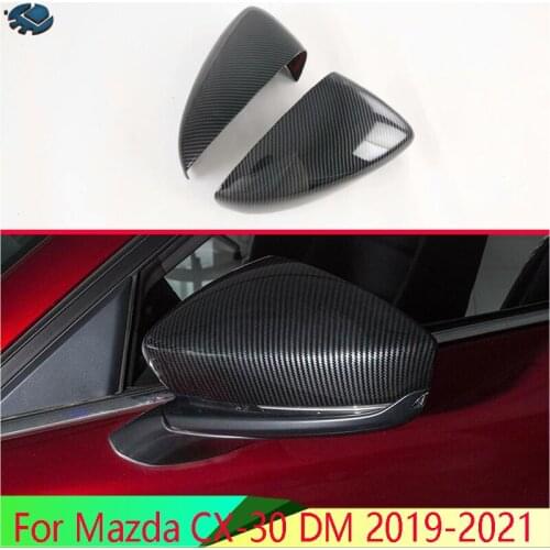 For Mazda CX-30 DM 2019-2021 Carbon Fiber Style Door Side Mirror Cover Trim Rear View Cap Overlay Molding Garnish