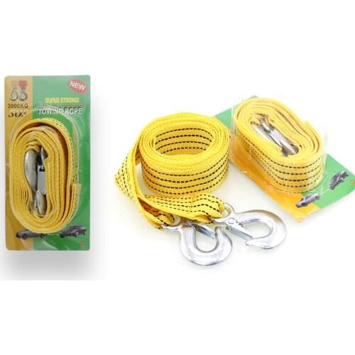 E0331 Tow Rope 3M 3Tons Traction Belt Car Towing Heavy Duty Car Tow Rope Strap Belt with Strong Metal Hook Towing Cable Trailer