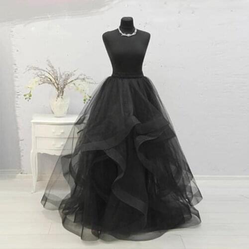 Elegant Black Layered Tulle Skirt 2020 Tiered Tulle Long Party Skirts Womens Pleated Adult Elastic Waistline Tutu Saia